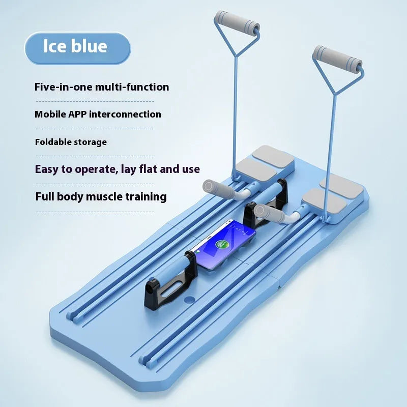 Multi-functional abdominal wheel fitness board in blue or pink colour with five exercise options