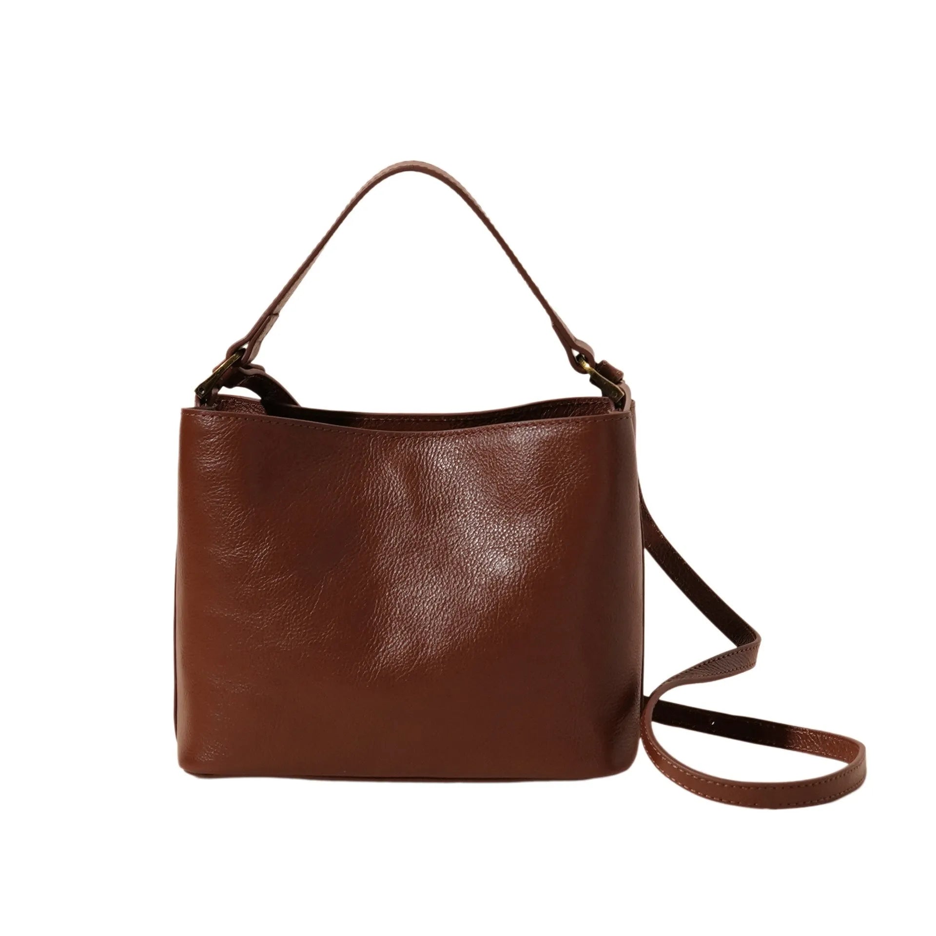 Sugar brown vintage-style women's shoulder handbag made from soft cowhide leather with visible stitching