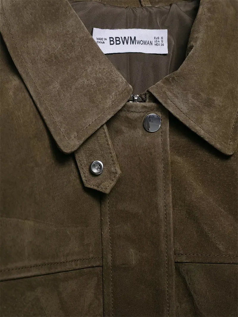 Women's picture colour PU jacket in Japanese Korean casual style on a hanger.