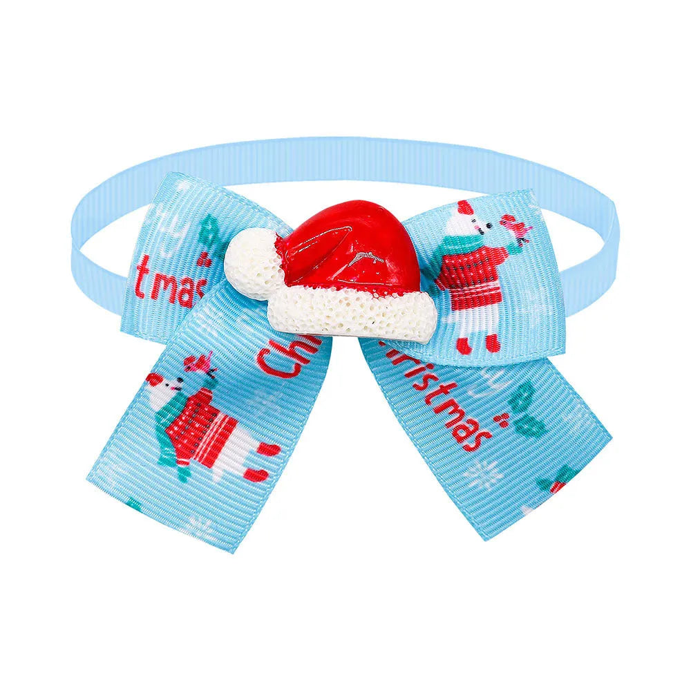 Red and green Christmas pet bow tie with British-style design for dogs and cats