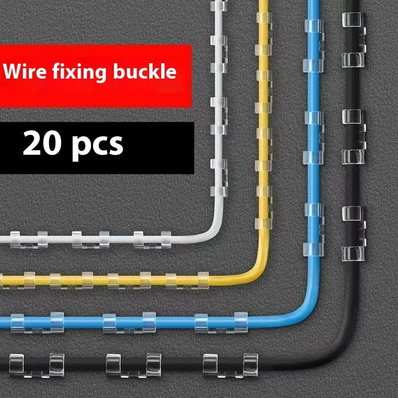 Transparent plastic self-adhesive cable clips for wire organisation in four size options