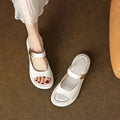 Apricot and white peep toe flat platform sandals with a rubber sole for outdoor casual wear.