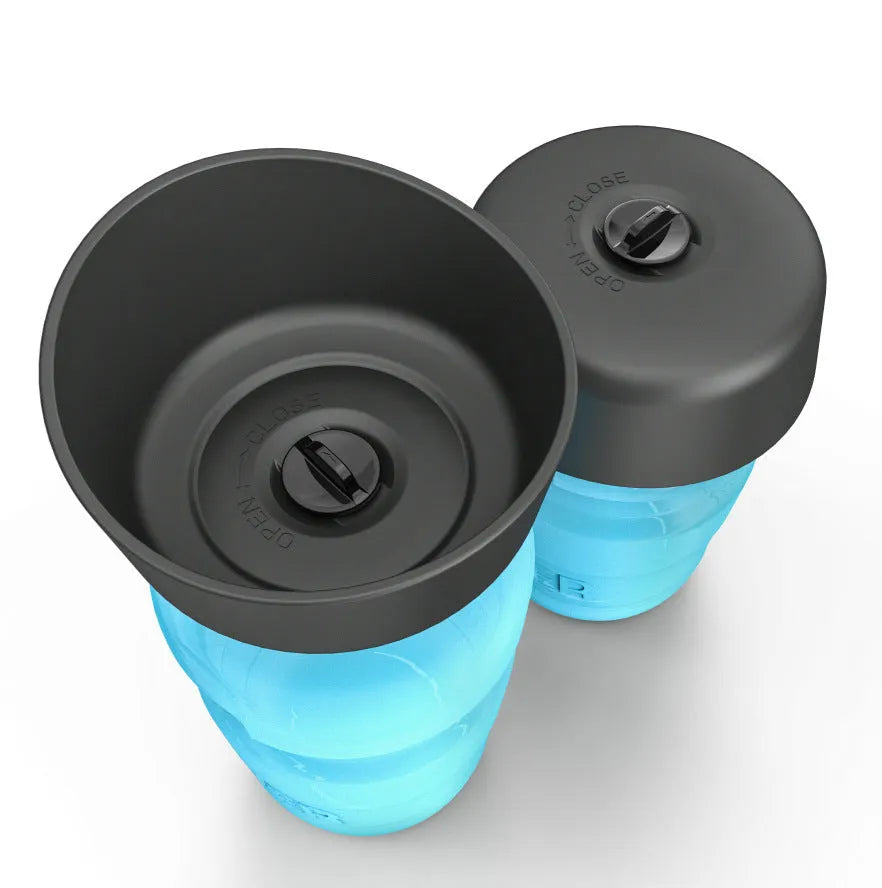 Foldable dog travel water bottle 520ml with fold-cap bowl, food-grade silicone and HDPE, Blue Rose Red Tiffany Blue
