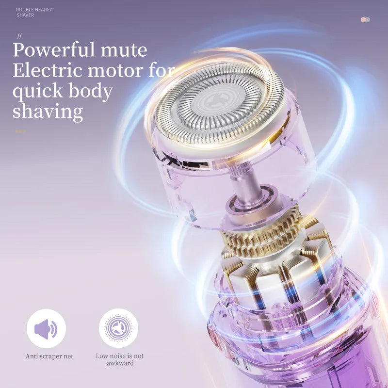 Digital display women's hair removal shaver in gradient purple colour with USB charging port