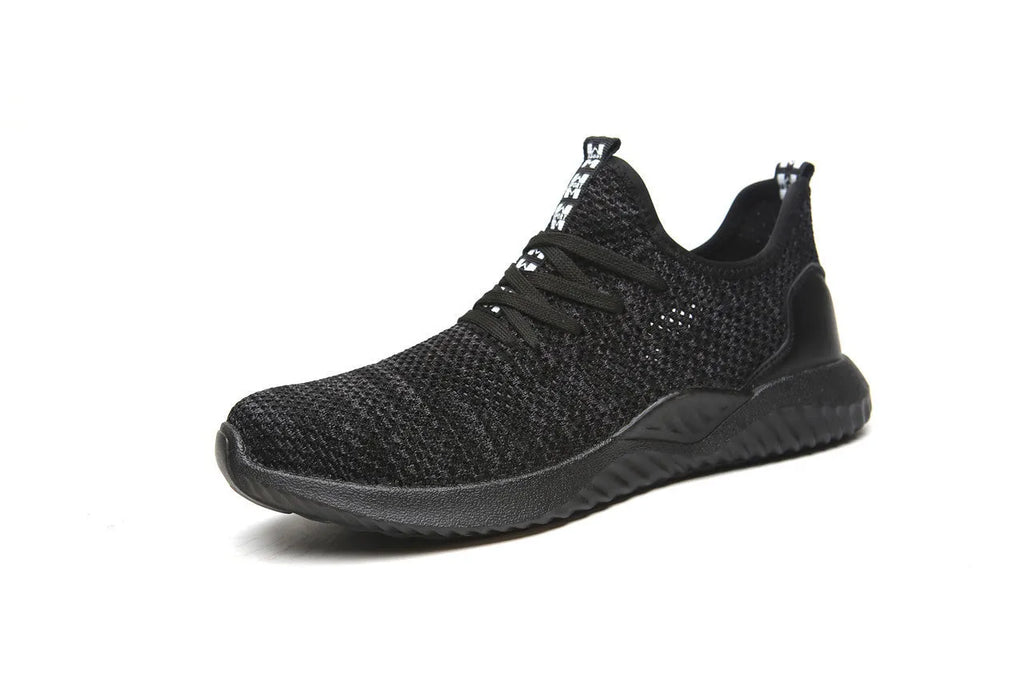 Steel toe cap safety shoes with EVA sole in black colour, low-top design for work and climbing