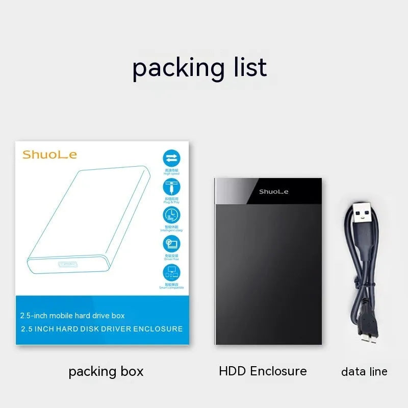 External 2.5-inch SATA USB 3.0 hard drive enclosure in black with PC ABS housing