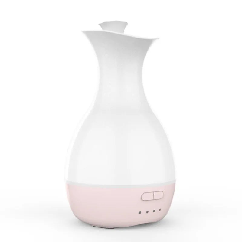 White or pink ultrasonic aromatherapy vase diffuser with 200ml capacity and colourful LED night light
