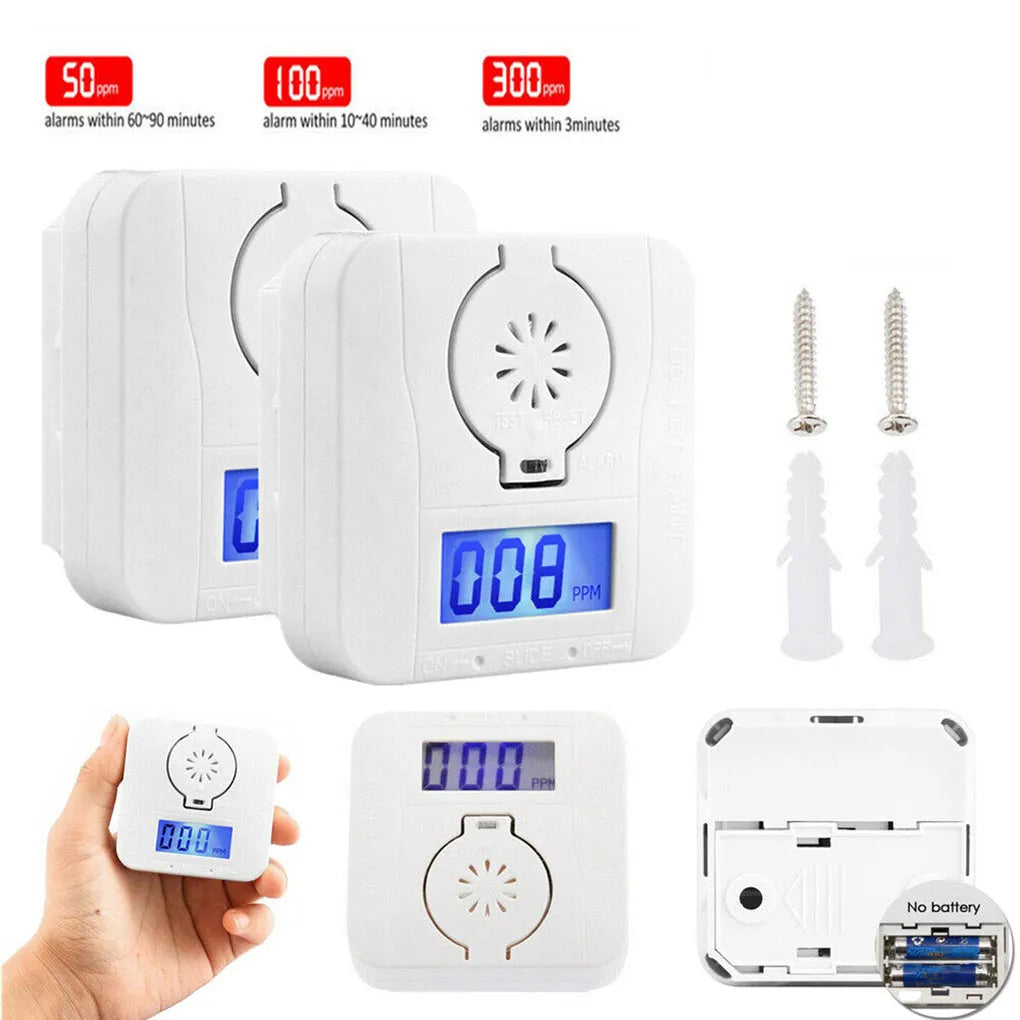 White wireless carbon monoxide alarm detector designed for wall mounting.