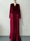 Women's pleated stitching polyester long sleeve coat in wine red, street hipster style