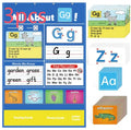 Child using large blue alphabet learning chart with picture and word cards on a wipe-clean 60x40cm surface.