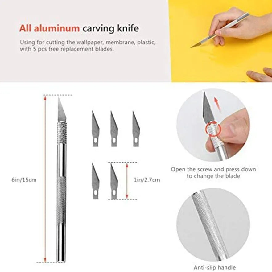 Plastic car window film smoothing tool set with squeegee and scrapers on a white background.