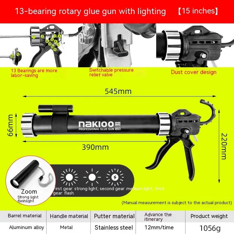13 bearing aluminium alloy automatic adhesive breaking glass glue gun for sealants