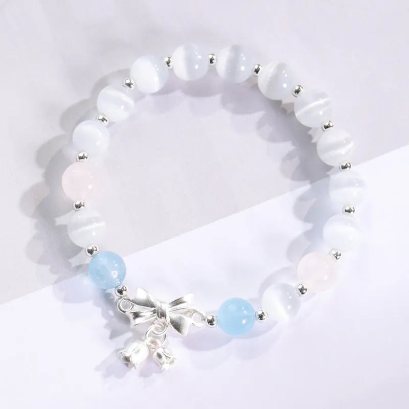 Electroplated opal cat's eye stone beaded bracelet with diamond-shaped beads for women in multiple colour variations