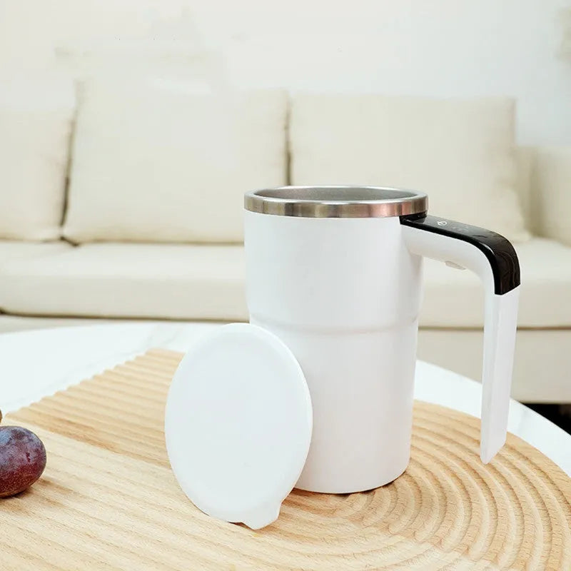 Black or white electric automatic stirring coffee mug with LCD screen and USB charging cable