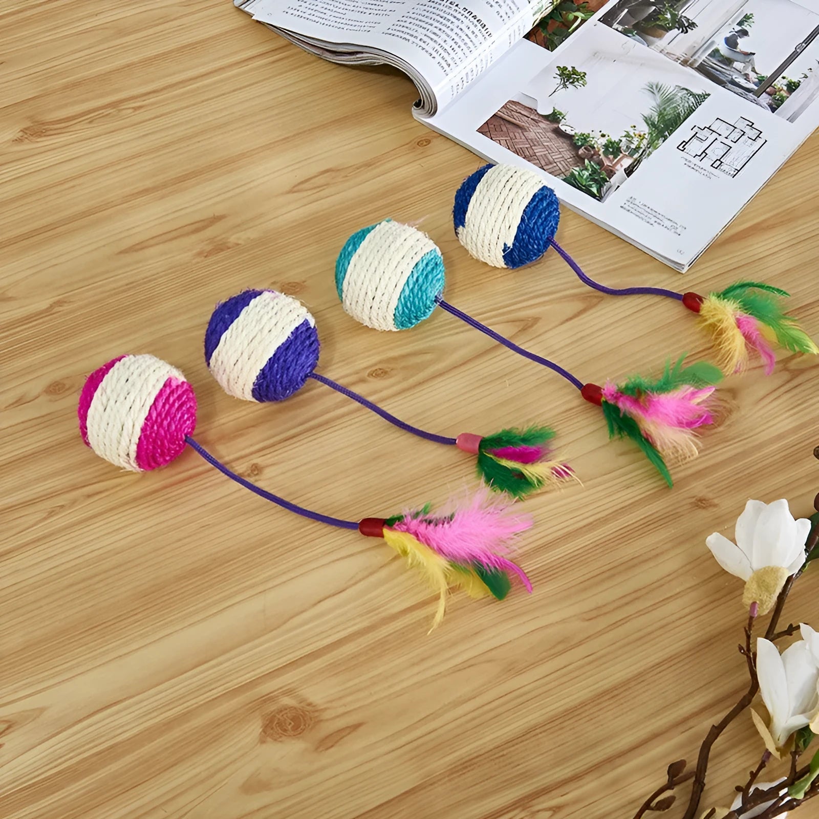 Sisal ball cat toy made of paper, 20x4.5cm, for teeth grinding and claw sharpening, random colour
