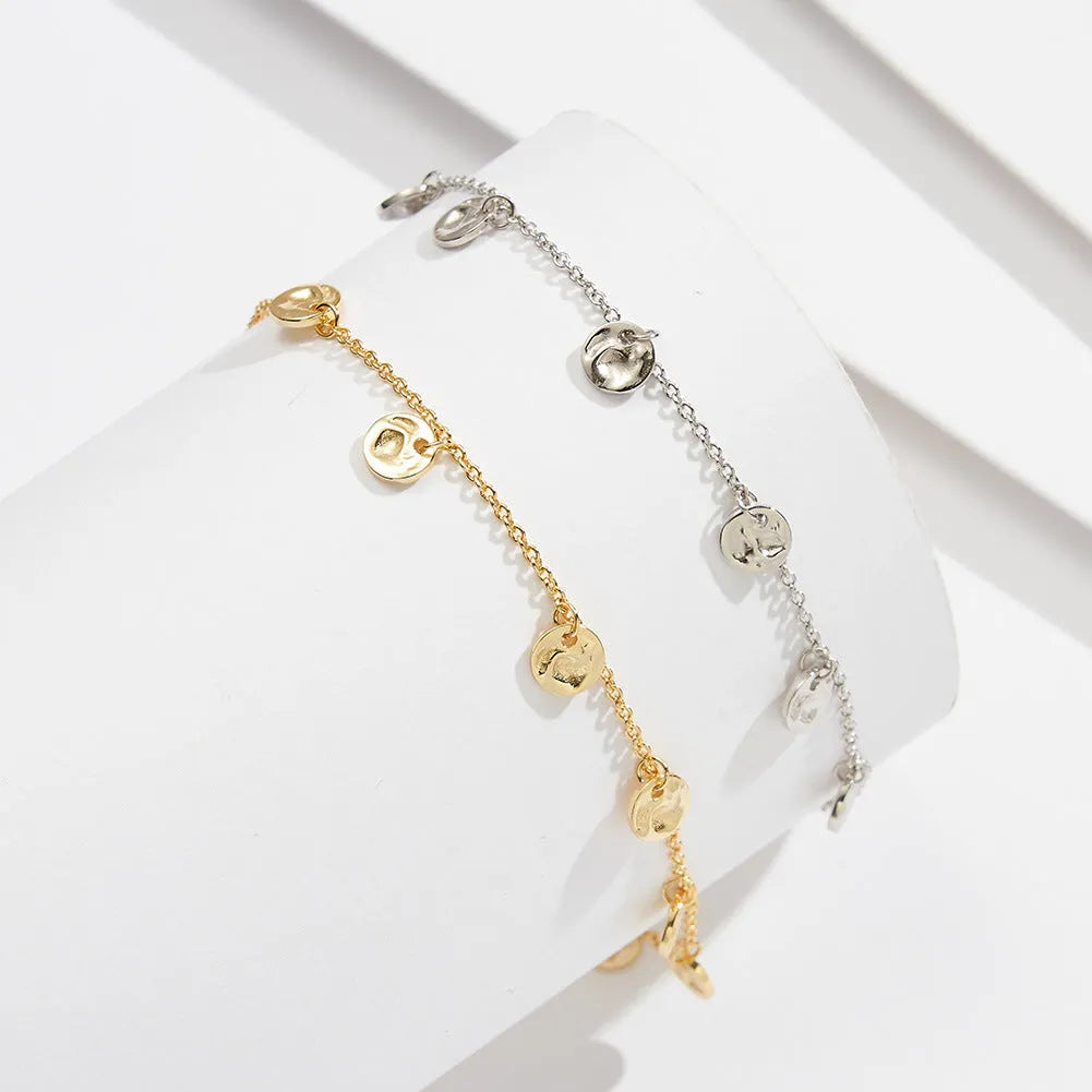 Women's round geometric anklet in S925 silver with Han style design, gold or platinum plating options