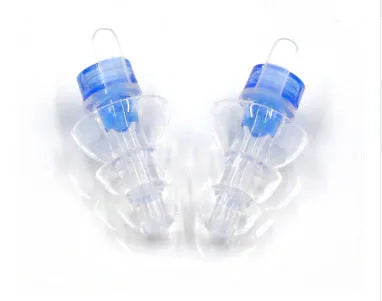 Music noise reduction earplugs with red acoustic filter, transparent liquid silicone, 1.3x2.1cm