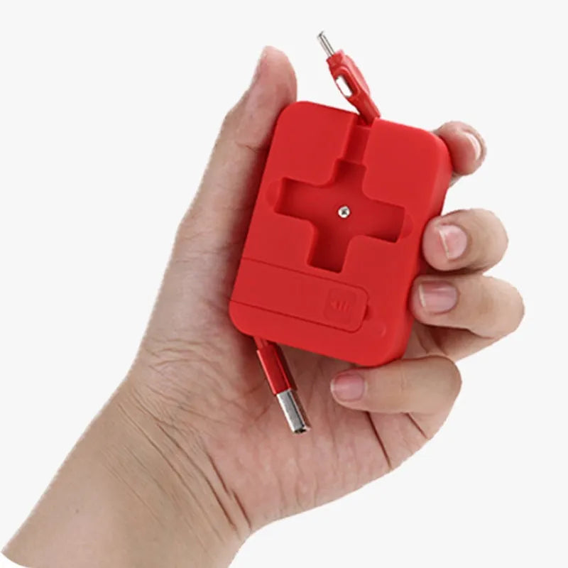 Macaron telescopic bracket three-in-one charging cable extended showing USB, Micro USB and Type-C connectors