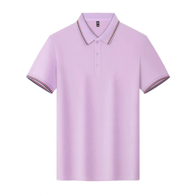Men's short sleeve ice-feel work polo shirt in a light blue colour with a printed pattern.
