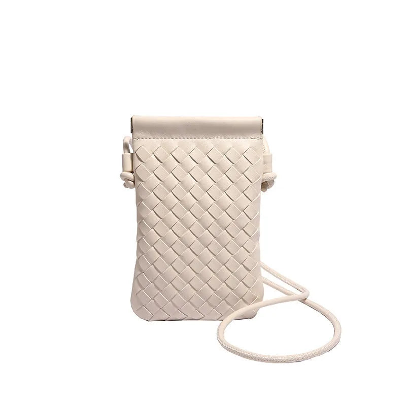 Vintage Weave pattern PU crossbody bag in square vertical shape, shown in khaki colour.