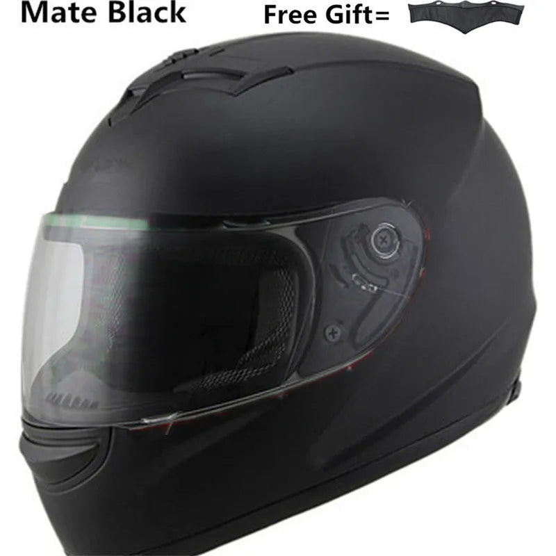 Men's full face motorcycle helmet in Black Silver with transparent visor and chin strap