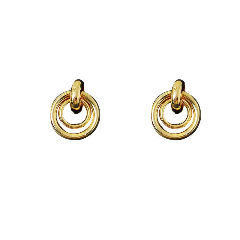 Geometric round ring earrings with irregular exotic design in gold or silver electroplated finish