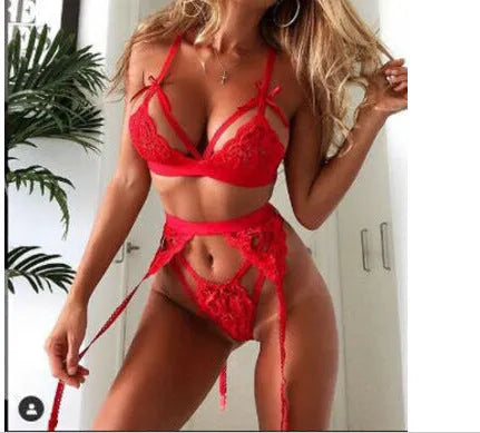 Red or white lace lingerie costume with cute girl cosplay styling available in S, M, L, XL sizes