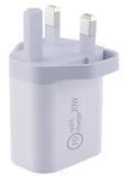 White Type-C PD20W USB-C fast charger with UK 3-pin plug and USB-C cable