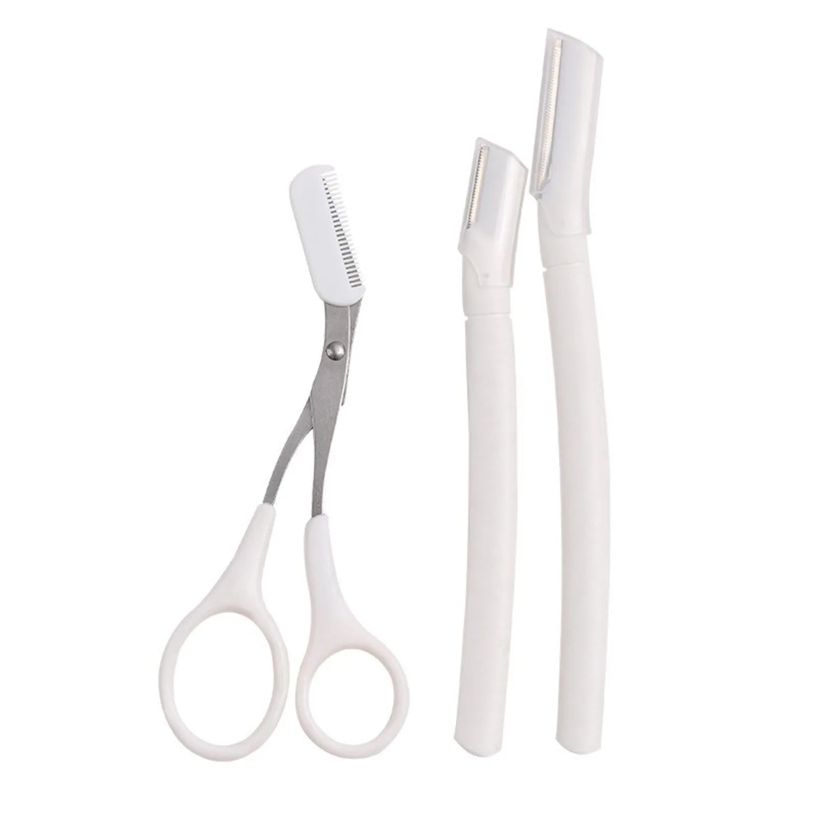 Eyebrow trimmer set with macro safety guard and compact plastic handle