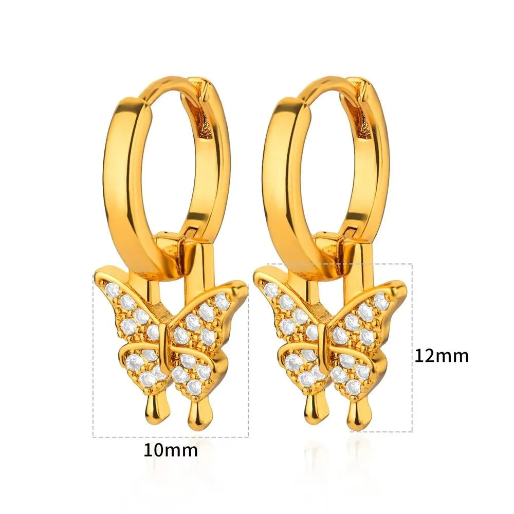 Women's copper butterfly earrings with heart, bow, and star geometric shapes in multiple colours.