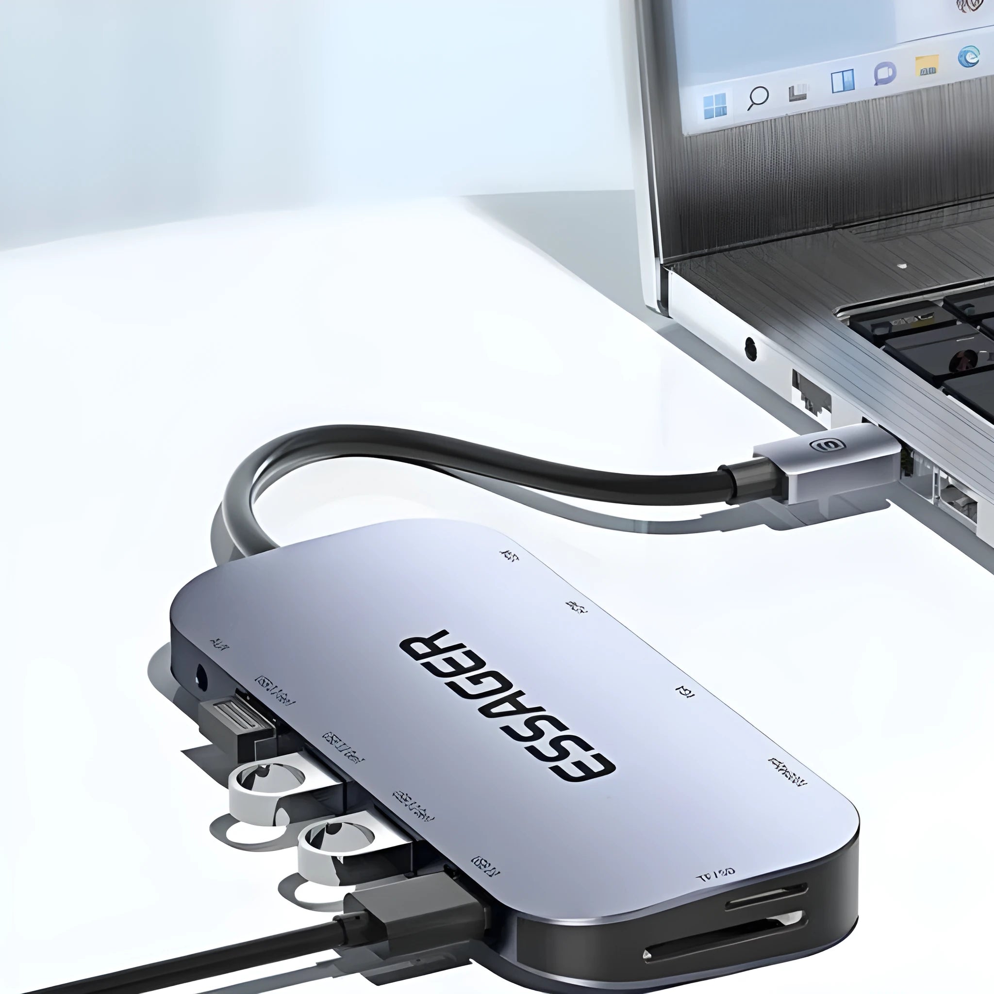 11-in-1 USB-C expansion hub with multiple ports and a 20cm attached cable.