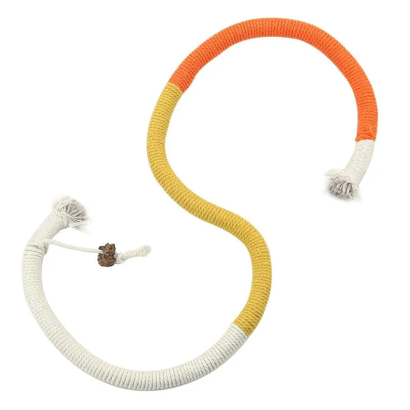 Cotton thread cat teaser stick bite rope toy in full orange, absolute purple or traffic lights, single pack