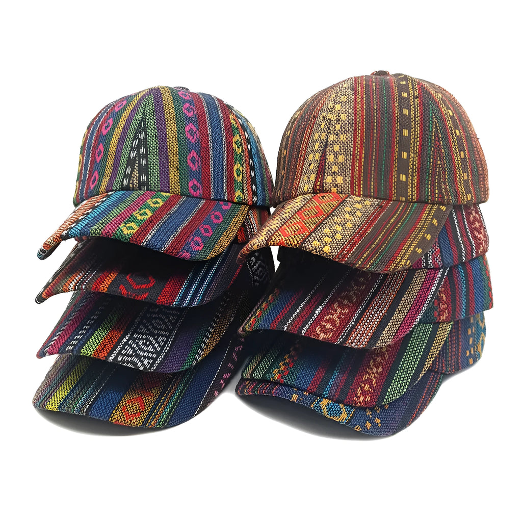 Women's bohemian-style baseball cap with dome crown in a solid colour, made from polyester fabric.