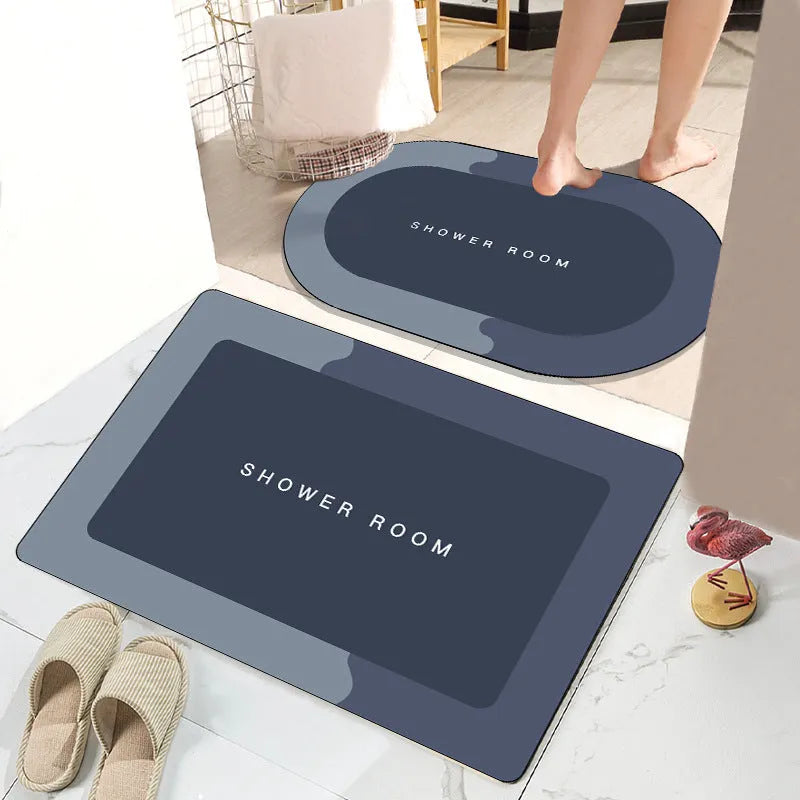 Modern simple check pattern bathroom floor mat with crystal velvet surface and non-slip woven base