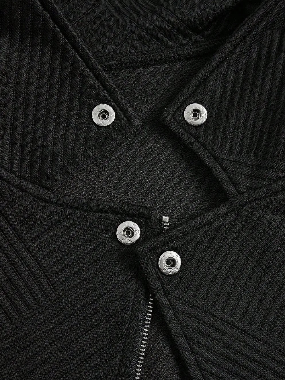 Women's black polyester casual jacket with oblique zipper fastener decoration, long sleeves, loose fit, sizes S to XL