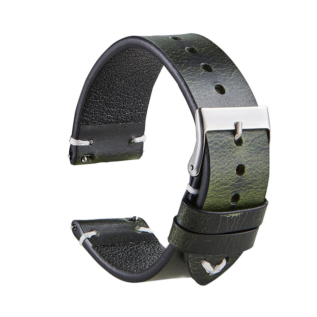 Italian oil wax discoloration leather watch strap in six colours with quick-release pins, 20mm and 22mm sizes