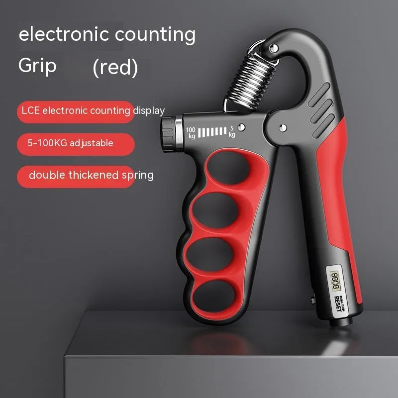Adjustable electronic count spring grip in orange, red, or grey colour with PP construction