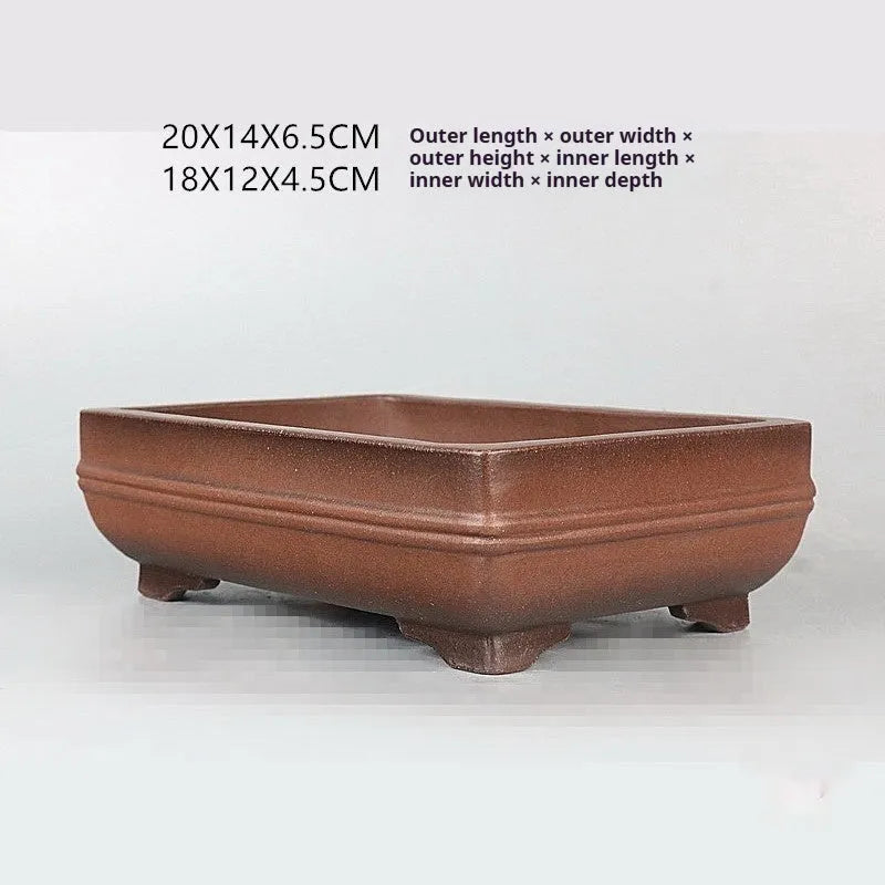 Purple clay rectangular bonsai pot with handmade antique purple sand finish for indoor plants