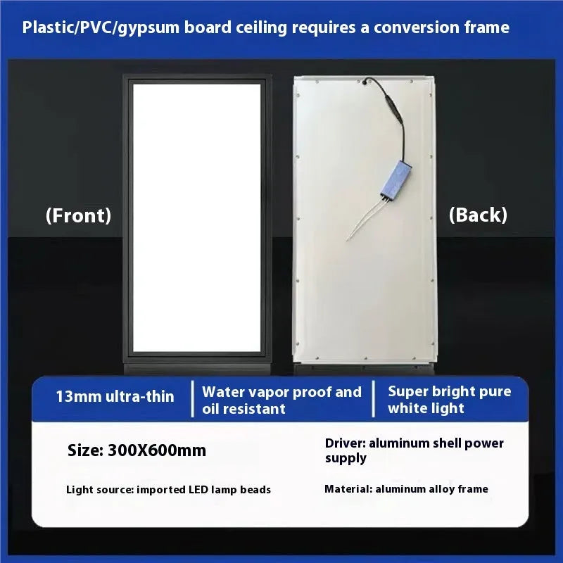 Rectangular embedded kitchen bathroom ceiling light with aluminium frame, 30x30cm, black or white colour options