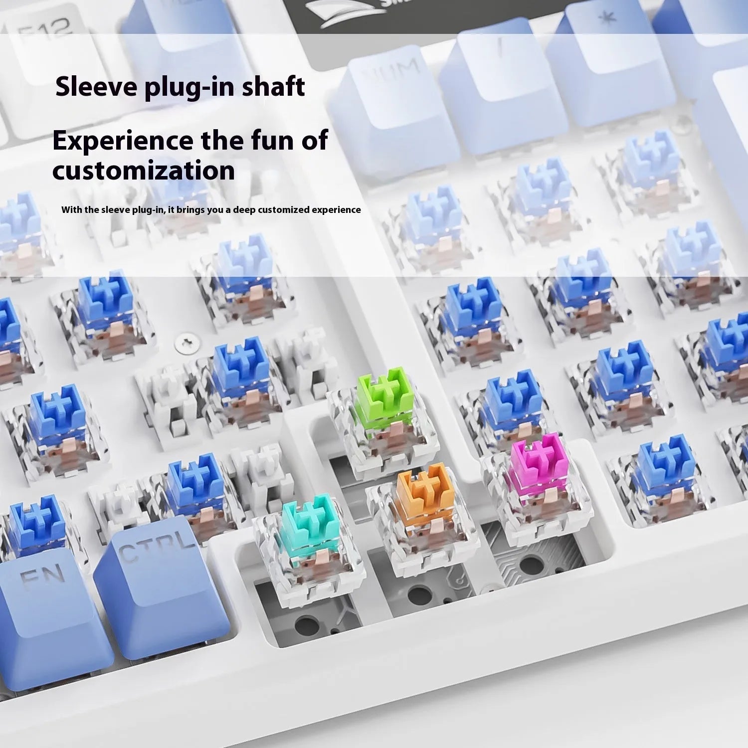 Wired mechanical gaming keyboard with mixed light green switches in autumn water blue colour