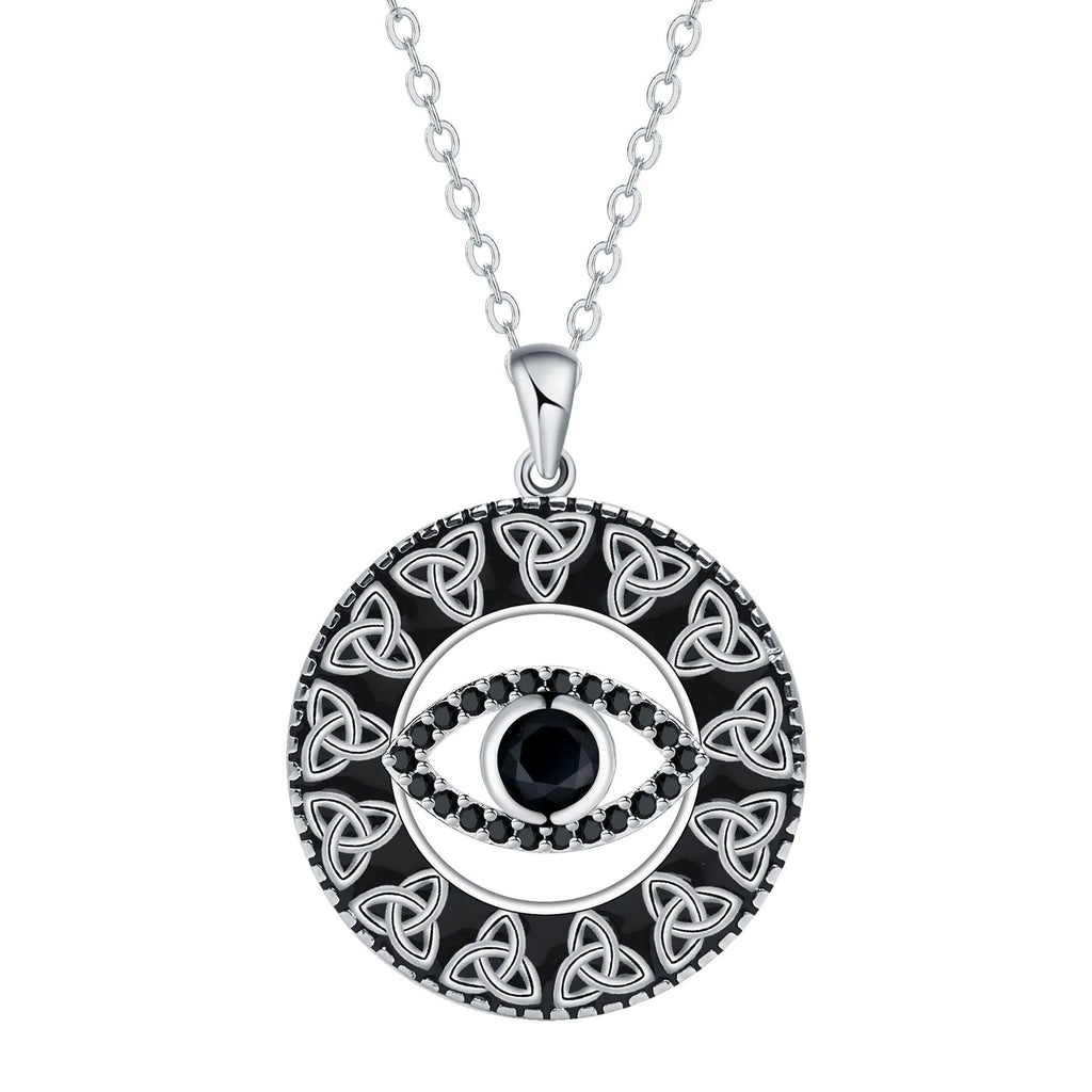 Copper devil's eye pendant necklace with a cross chain for women.