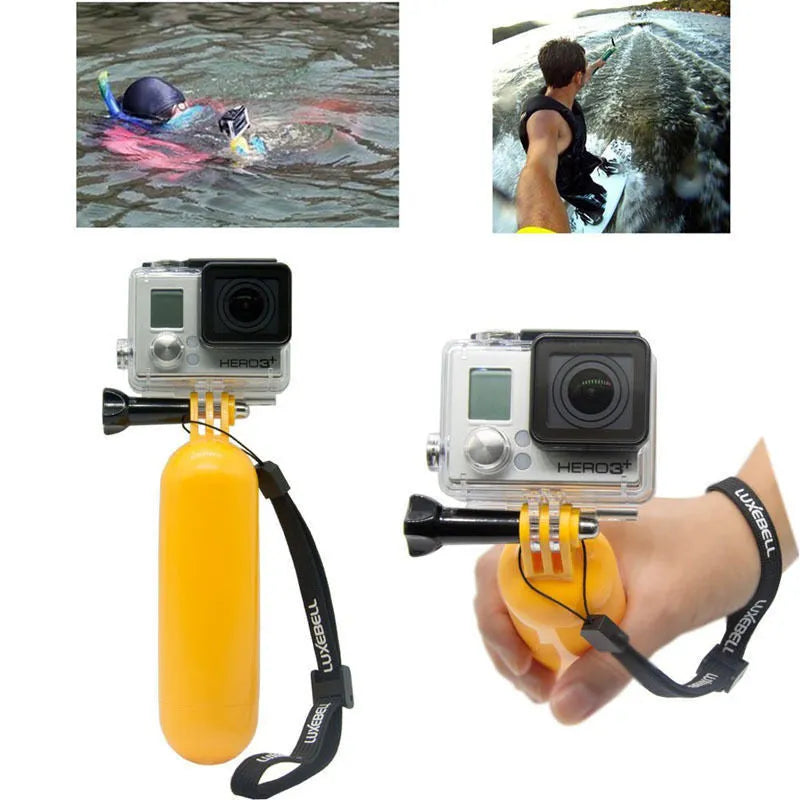 Black sports camera accessories set with mounts and straps for action cameras, multi-piece kit for outdoor filming.