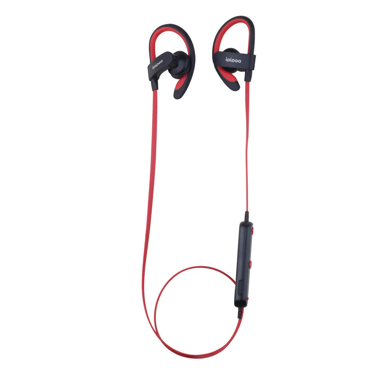 Wireless sports headphones in blue, grey, red and yellow colours showing earplug design