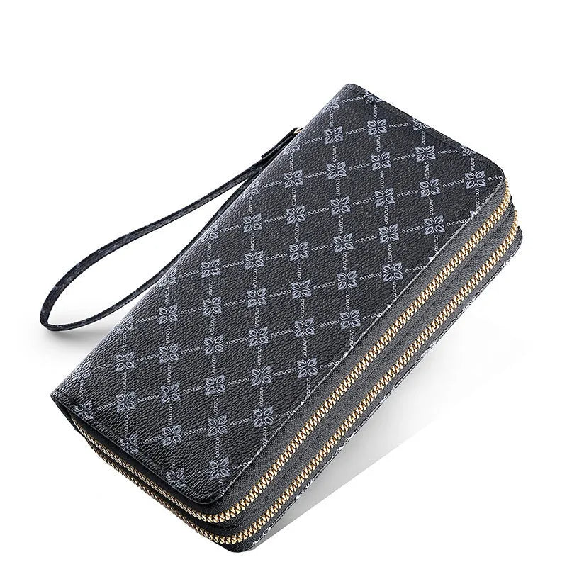 European retro style PU leather wallet clutch with mobile phone bag and coin purse compartments in black colour