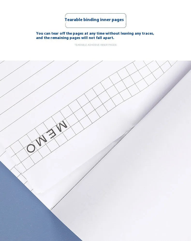 A4 tearable notebook with gridded ivory pages and a paper cover.