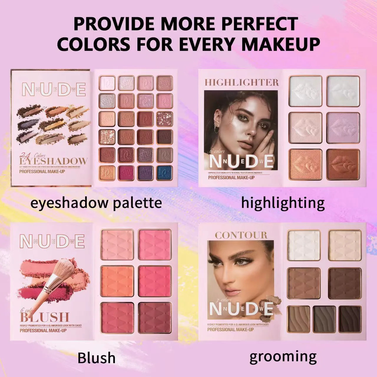 Multifunctional eye shadow plate with matte shimmer blush highlight integrated makeup set in colour U137A