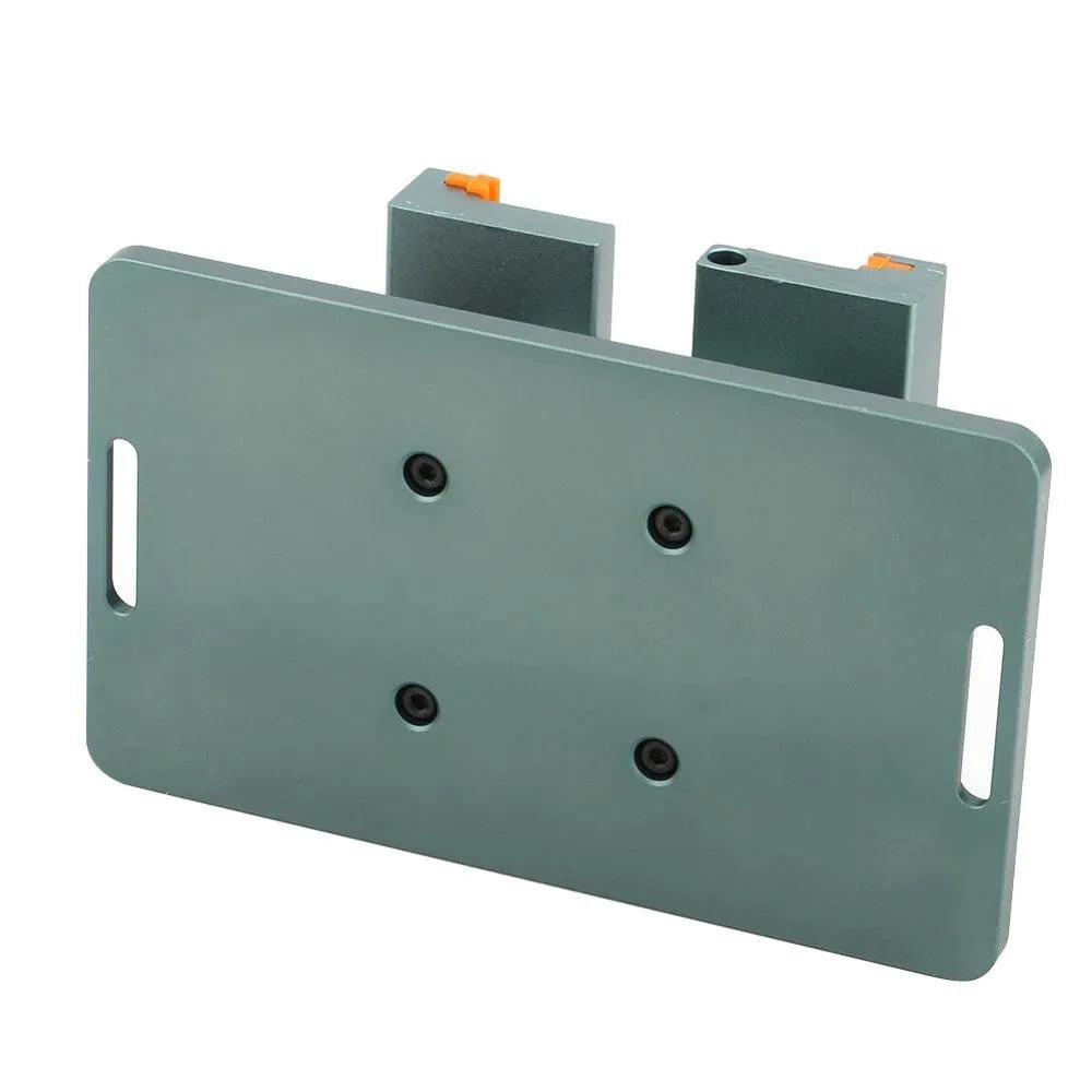 Adjustable metal phone repair fixture with silicone grips and a included prying crowbar tool.