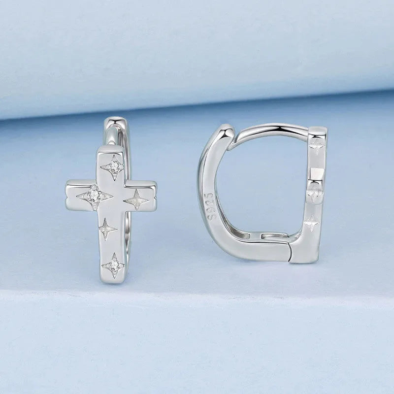 Original S925 sterling silver star cross ear clip for women, European American style, BSE1250 colour, one pair