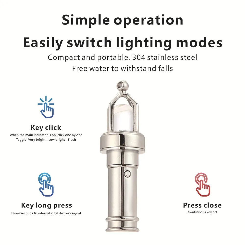 Titanium steel lighthouse flashlight key pendant necklace, unisex sports style, gold or steel colour, square pearl chain