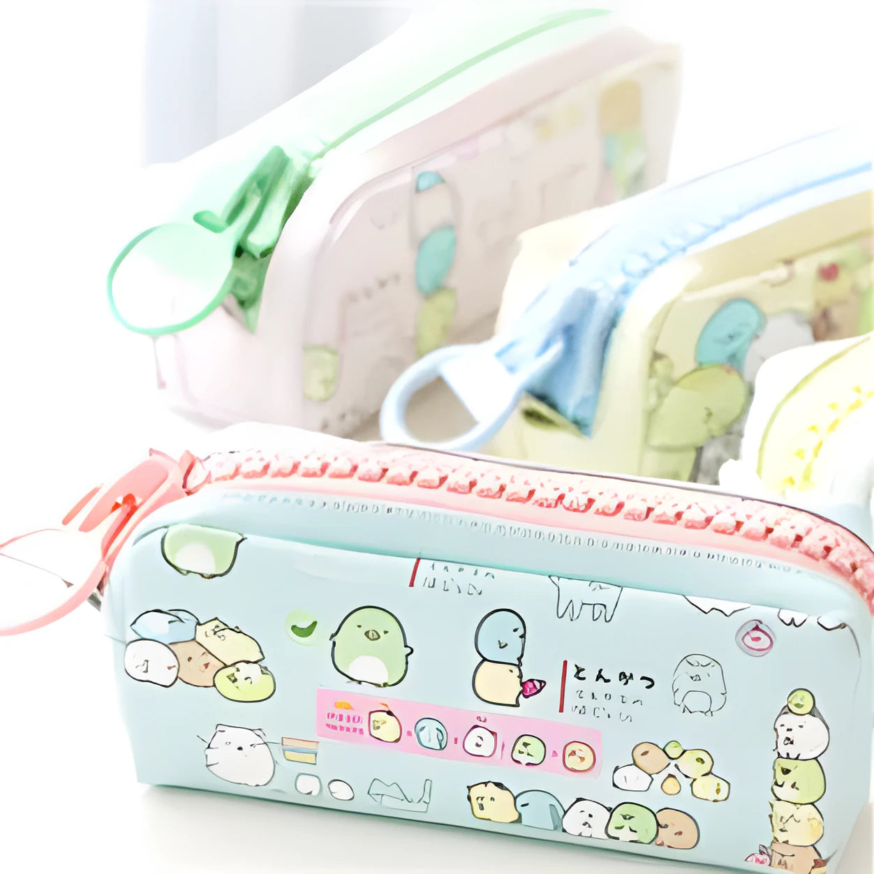 Creative simple cute corner animal pencil case in leather with colour options cats dogs fruit